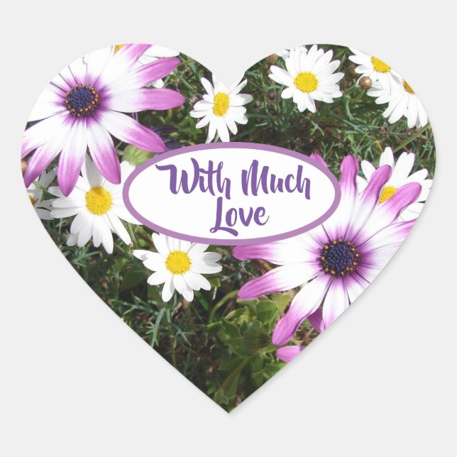 Sticker Cœur Jardin Fleur De Faisée Violet Blanc Avec Beaucoup  (Devant)