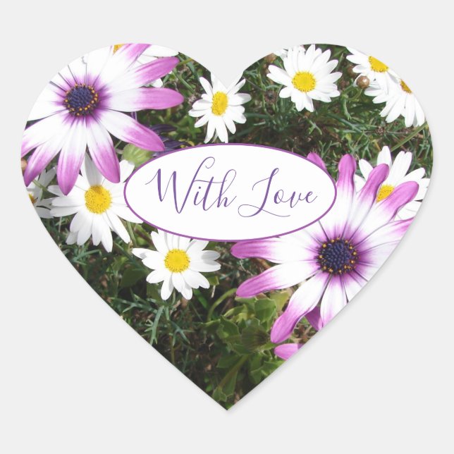 Sticker Cœur Jardin Fleur Faisy Violet Blanc Avec Amour (Devant)