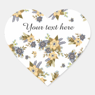 Sticker Cœur Jardin Jaune et Bleu Floral