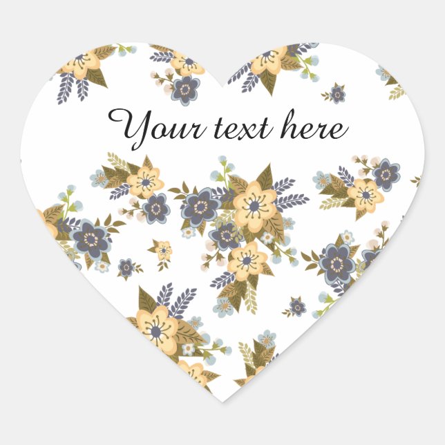 Sticker Cœur Jardin Jaune et Bleu Floral (Devant)