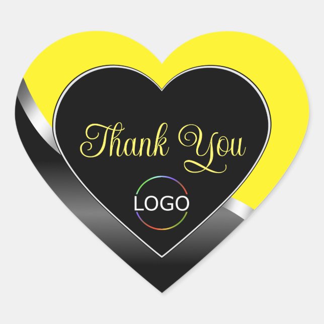 Sticker Cœur Jaune Noir Vide Argent avec Logo Merci mignon (Devant)