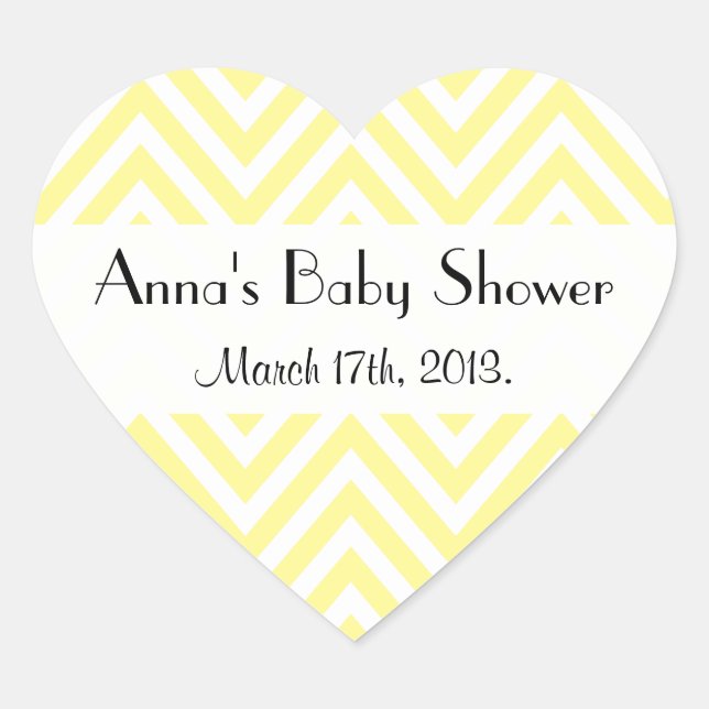 Sticker Cœur Jaune Zigzag, Jaune Chevron, Baby shower (Devant)