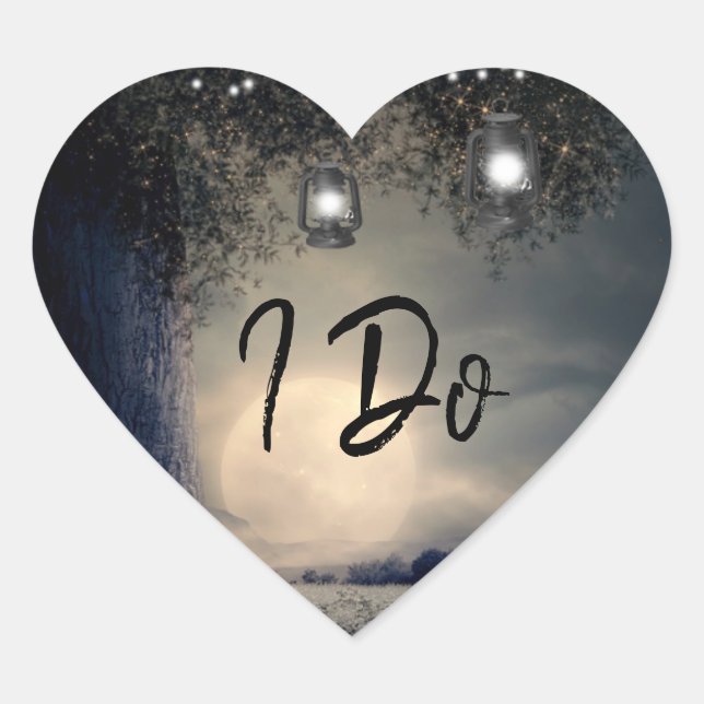 Sticker Cœur Je fais Lit Lanterns dans Tree Moonlight Mariage (Devant)