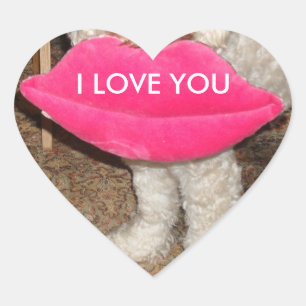 Sticker Cœur Je t'aime chien avec des lèvres
