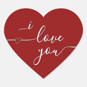 Sticker Cœur je t'aime écriture de coeur fantaisie sur rouge cl