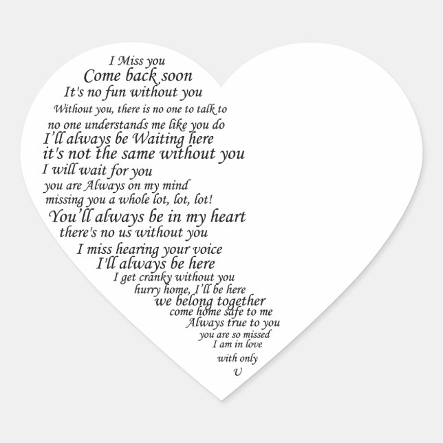 Sticker Cœur Je te manque du texte en demi-coeur (Devant)