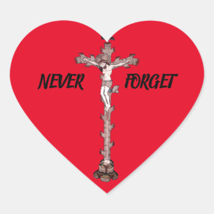 Sticker Cœur Jésus Christ crucifixion art Jamais oublié