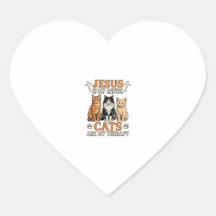 Sticker Cœur Jésus et les chats sont ma thérapie Vintage T-shir