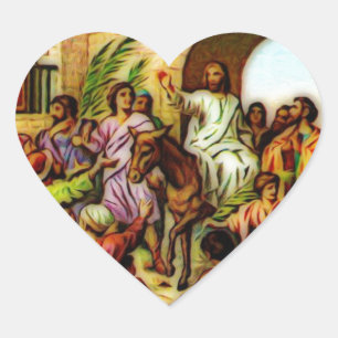 Sticker Cœur Jésus guide l'âne à Jérusalem