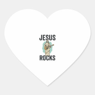 Sticker Cœur Jésus Rocks Guitare Gravure Chrétienne Vintage Des