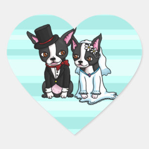 Sticker Cœur Jeunes mariés de Boston Terrier