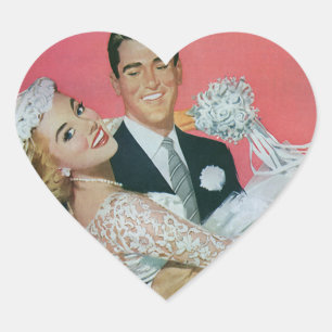 Sticker Cœur Jeunes mariés de mariage vintage, mari portant la