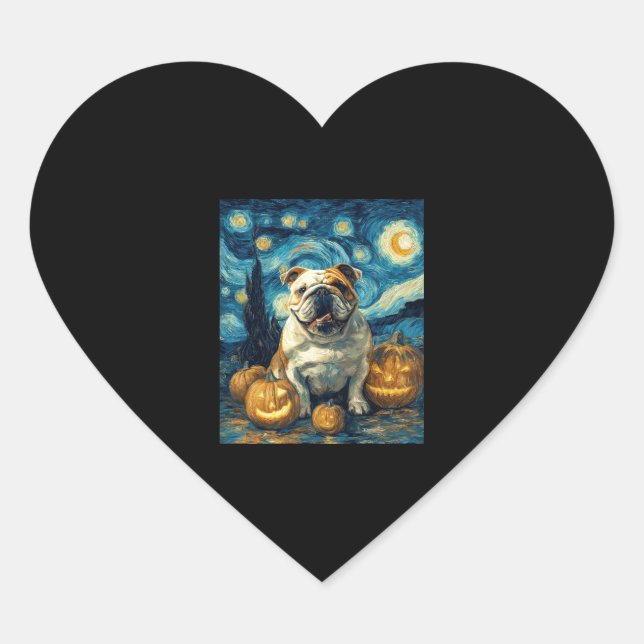 Sticker Cœur Joli chien anglais Bulldog Halloween Jack-o'-lante (Devant)