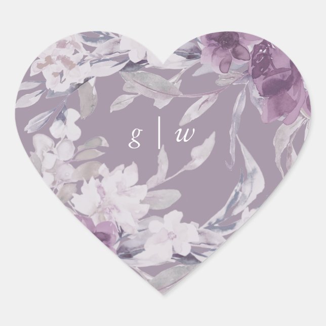 Sticker Cœur Joli Mariage de Monogramme Floral Botanique (Devant)