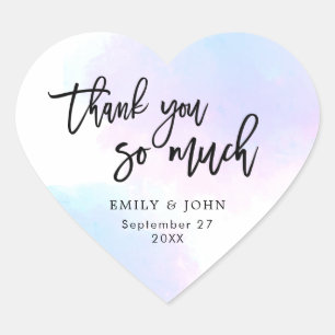 Sticker Cœur Joli Mariage Lilac/Rose Aquarelle/Script Merci