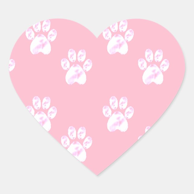 Sticker Cœur Joli motif de patte blanche sur rose (Devant)