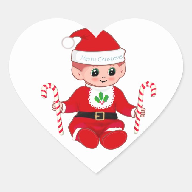 Sticker Cœur Joli Noël Père Noël Baby & Sucres de canne (Devant)