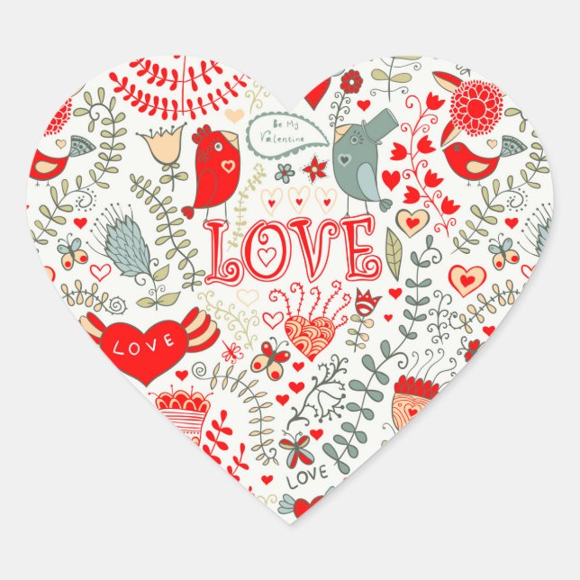 Sticker Cœur Joli Retro Floral Illustration Valentines Design (Devant)