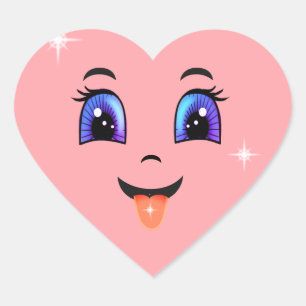 Sticker Cœur Joli Visage rose mignon