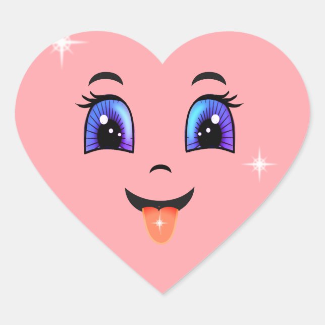 Sticker Cœur Joli Visage rose mignon (Devant)