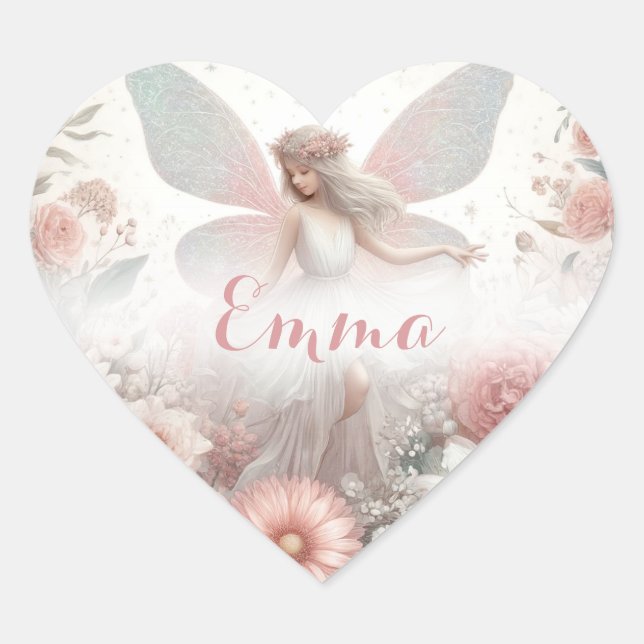 Sticker Cœur Jolie Fée rose avec Coeurs (Devant)