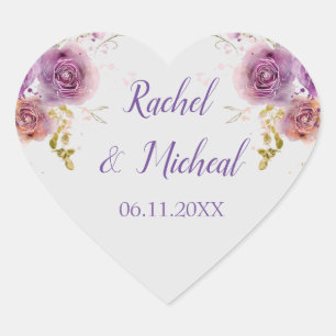 Sticker Cœur Jolie Mariage Floral d'aquarelle violette
