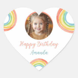 Sticker Cœur Jolie Pastel coloré Rainbow Girls Photo Anniversai