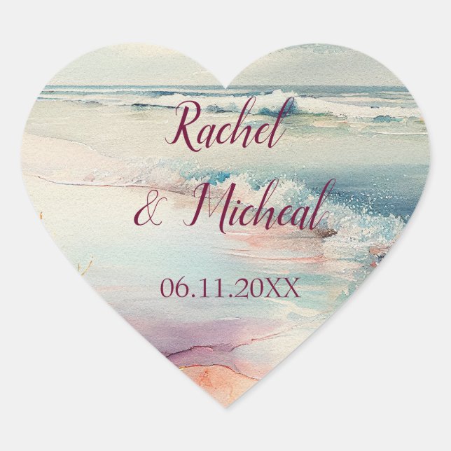 Sticker Cœur Jolie plage Mariage (Devant)