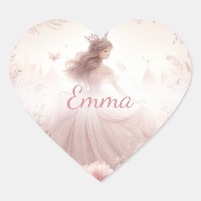 Sticker Cœur Jolie Princesse Rose avec Coeur (Devant)