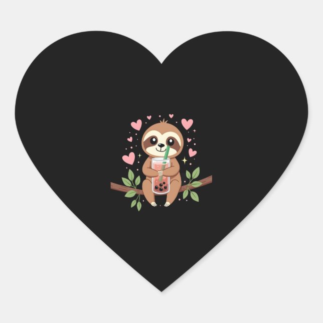 Sticker Cœur Jolie Sloth Boba Bubble Milk Tea Kawaii Femmes Fil (Devant)