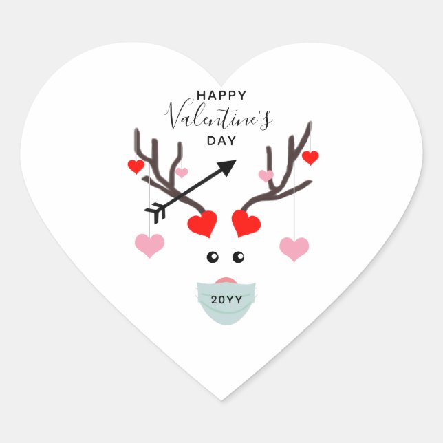 Sticker Cœur Jolie Valentines Jour Visage Masque Coeurs Cerfs M (Devant)
