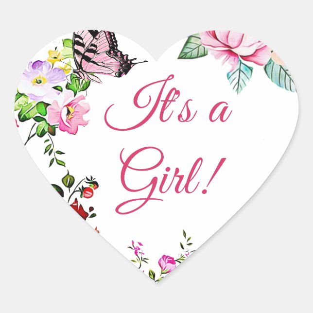 Sticker Cœur Jolies fleurs et papillon Sa fille (Devant)