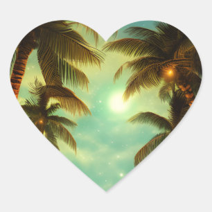 Sticker Cœur Jolies palmiers au coucher du soleil Tropical