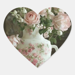 Sticker Cœur Jolies roses roses en Chine antique Vintage Teapot