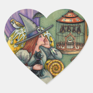 STICKER CŒUR JOLIMENT WITCH, CHAT & SES ANIMAUX, CAGE DE MAIN,