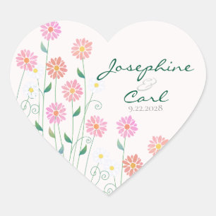Sticker Cœur Jolis Marguerites de Campagne Mariage Minimaliste 