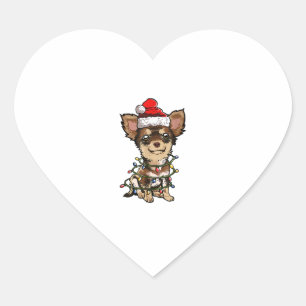 Sticker Cœur Jote Chihuahua Père Noël Feux de Noël Joyeux Noël