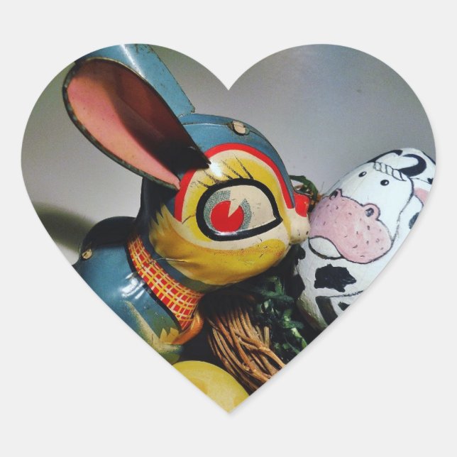Sticker Cœur Jouet lapin et oeuf de vache (Devant)