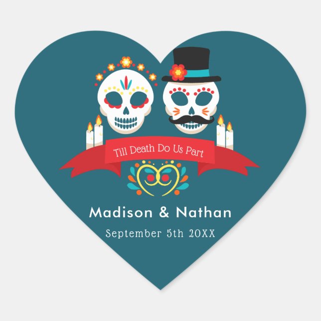 Sticker Cœur Jour de la mort crâne de sucre Mariage gothique (Devant)