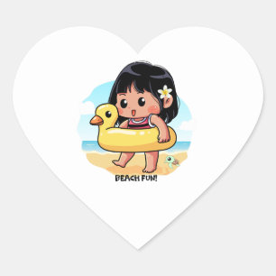 Sticker Cœur Jour de la plage de Cute Hawaiian