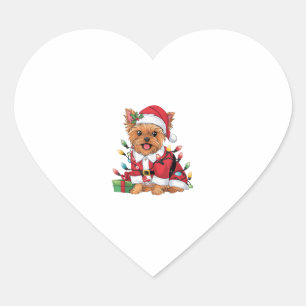 Sticker Cœur Jour de Noël Éclairage Père Noël Yorkie Chien Noël
