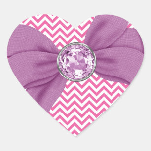 Sticker Cœur Joyau Chevron rose Fille Bow pourpre