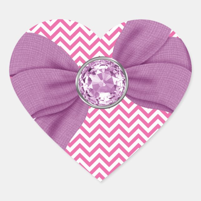 Sticker Cœur Joyau Chevron rose Fille Bow pourpre (Devant)