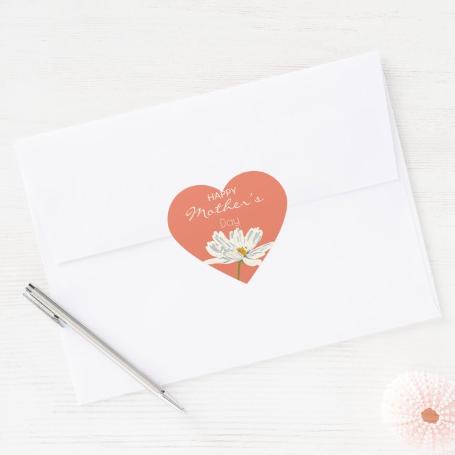 Sticker Cœur Joyeuse Fête des Mères Fleur Artistique blanche (Enveloppe)