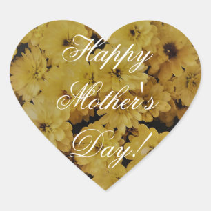 Sticker Cœur Joyeuse Fête des Mères Fleurs de marguerite Jaune 