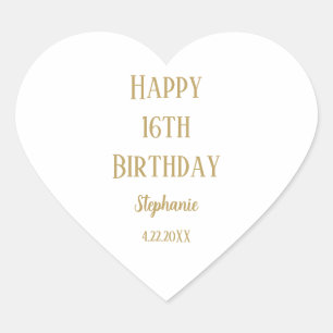 Sticker Cœur Joyeux 16e anniversaire Seize Or personnalisé Nom 