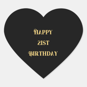 Sticker Cœur Joyeux 21e Anniversaire Or Noir Vingt et un Ans