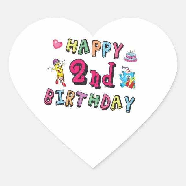 Sticker Cœur Joyeux 2e anniversaire. 2 ans avant jour. (Devant)