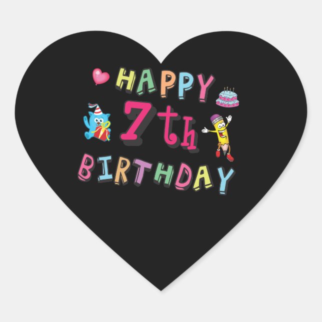 Sticker Cœur Joyeux 7ème anniversaire. 7 ans. (Devant)