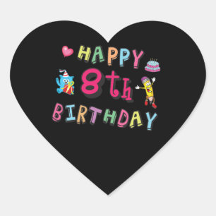 Sticker Cœur Joyeux 8e anniversaire. 8 ans b-jour.